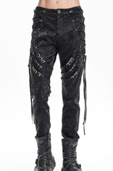 Schwarze Gothic-Hose mit Spaghettiträgern und Nähten für Herren
